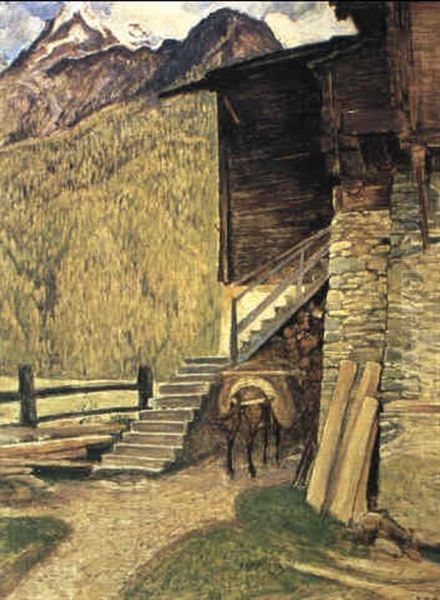 Walliser Chalet Oil Painting by Ernest Bieler