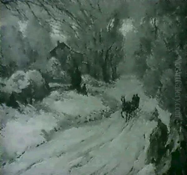 A Winter Sleigh Ride Oil Painting by Otto Bierhals