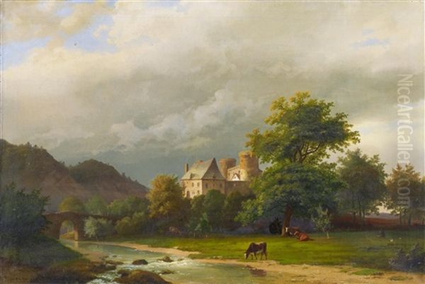 Ansicht Einer Niederlandischen Schlosanlage Oil Painting by Gerrit Hendrik Bierman