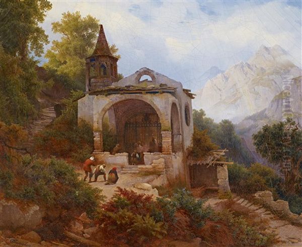 Einsiedlerkapelle In Den Bergen Oil Painting by Eduard Karl Biermann