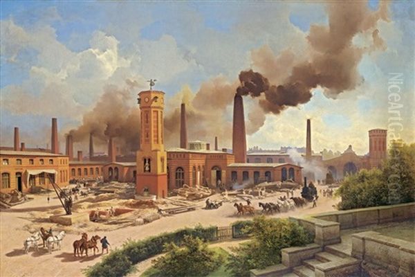 Borsigs Maschinenbau-anstalt Zu Berlin Oil Painting by Eduard Karl Biermann