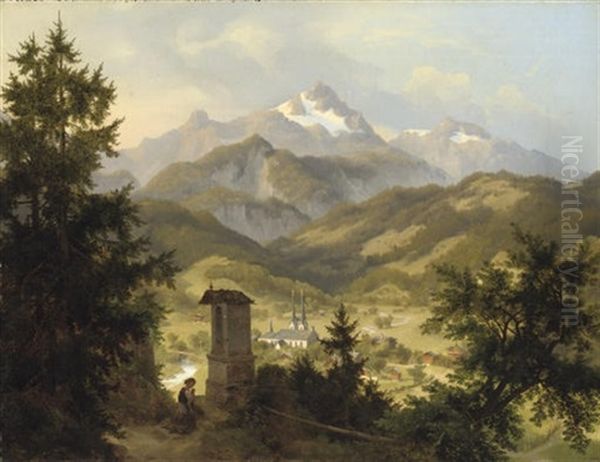 View Of Berchtesgarden And The Watzmann, Bavaria Oil Painting by Eduard Karl Biermann