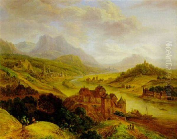 Rheinlandschaft Oil Painting by Eduard Karl Biermann