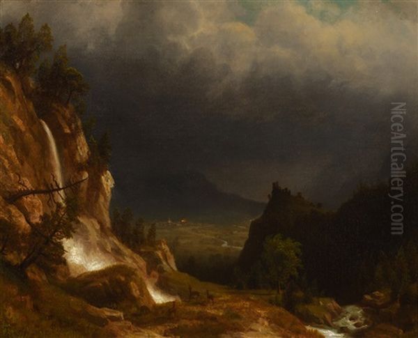 Evening In The Mountains Oil Painting by Albert Bierstadt