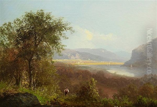 Hudson River Landscape Scene With Figure Oil Painting by Albert Bierstadt