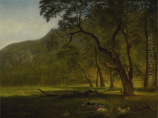 Hetch-hetchy Valley, California Campground (in The Green Woods) Oil Painting by Albert Bierstadt