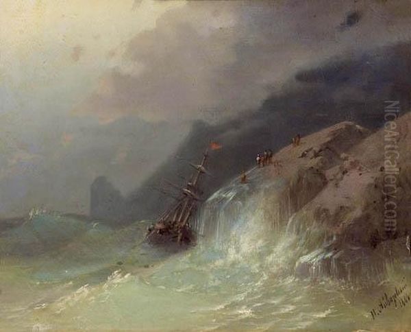 Shipwrecked On The Coast. Oil Painting by Ivan Konstantinovich Aivazovsky