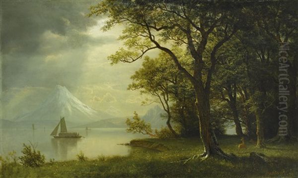 Mount Hood, Columbia River Oil Painting by Albert Bierstadt