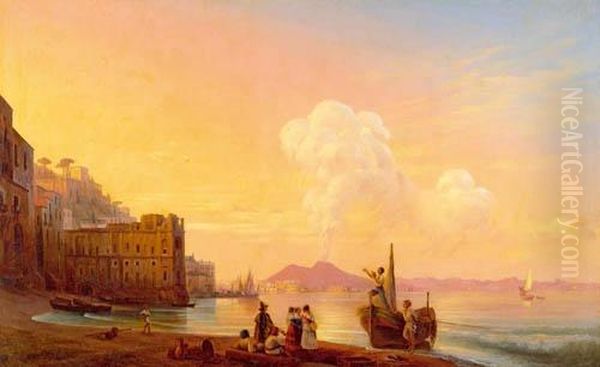 Naples With A Poet Amongst Fishermen Oil Painting by Ivan Konstantinovich Aivazovsky