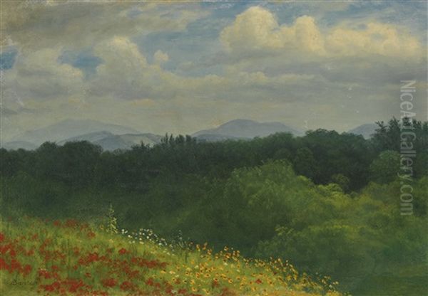 Field Of Red And Yellow Wildflowers Oil Painting by Albert Bierstadt