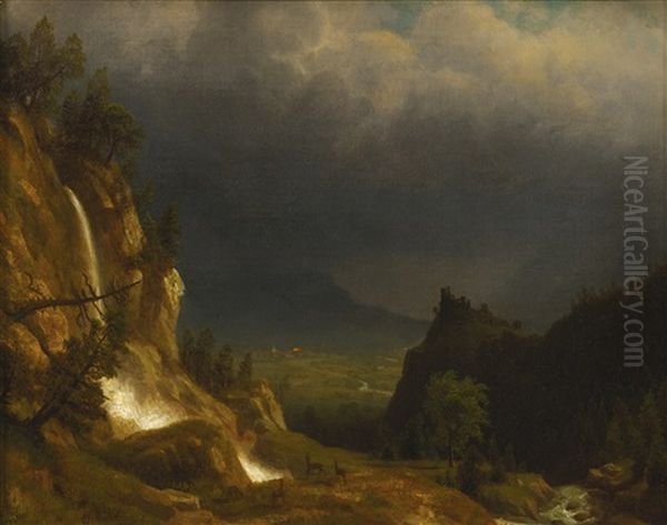 Evening In The Mountains Oil Painting by Albert Bierstadt