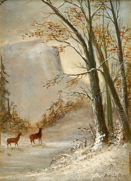 Deer In Snow Oil Painting by Albert Bierstadt