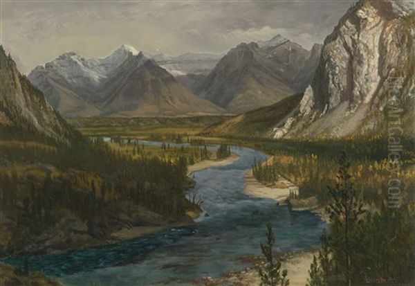 Bow River Falls, Canadian Rockies (bow River Valley, Canadian Rockies) Oil Painting by Albert Bierstadt