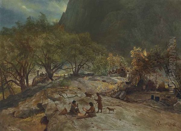 Mariposa Indian Encampment, Yosemite Valley, California Oil Painting by Albert Bierstadt