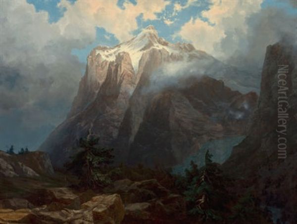 Mount Brewer From King's River Canyon, California Oil Painting by Albert Bierstadt