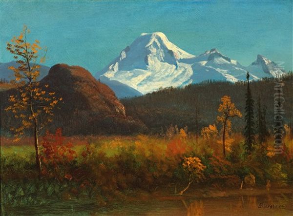 Mt. Baker From The Fraser River Oil Painting by Albert Bierstadt