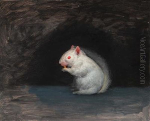 An Albino Squirrel Oil Painting by Albert Bierstadt