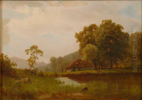 Landscape Of Cottage Oil Painting by Albert Bierstadt