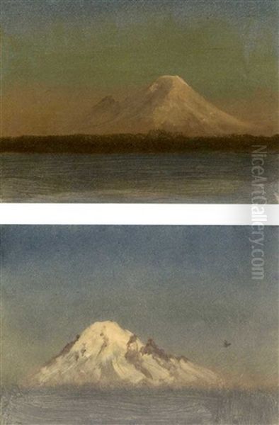 Snow-capped Mountain At Twilight (+ Snow-capped Mountain; Pair) Oil Painting by Albert Bierstadt