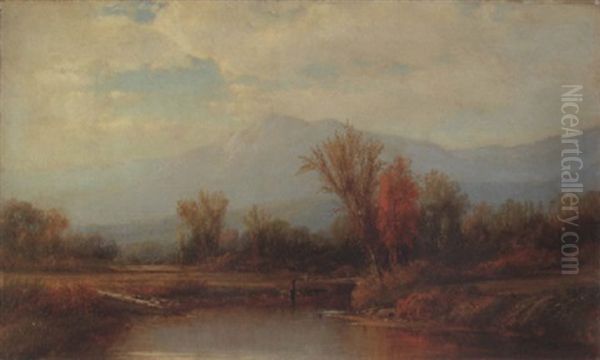 Expansive Landscape With Mountain And Figure Near Stream Oil Painting by Albert Bierstadt