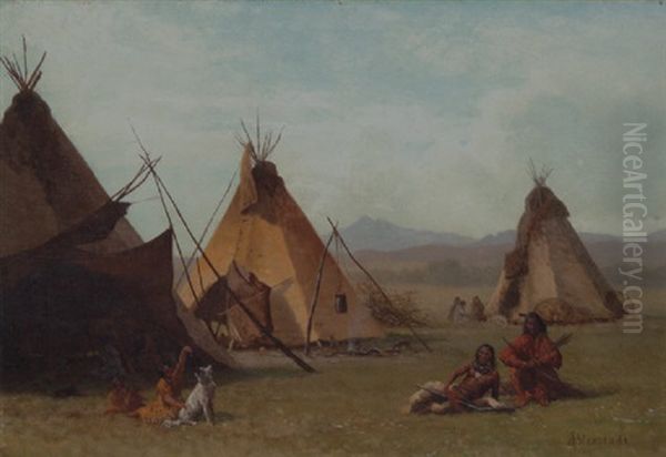 A Sioux Camp Near Laramie Peak Oil Painting by Albert Bierstadt