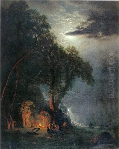 Halt At The Campsite, Yosemite Oil Painting by Albert Bierstadt