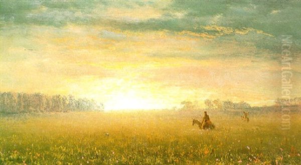 Sunset On The Prairies Oil Painting by Albert Bierstadt