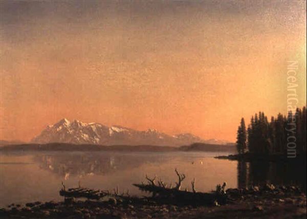 Reflections In A Western Lake Oil Painting by Albert Bierstadt