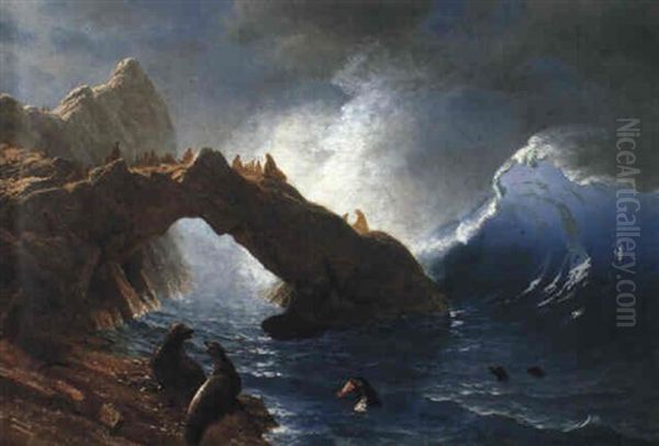 Seals On The Rocks Oil Painting by Albert Bierstadt