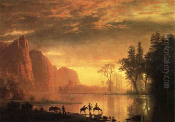 Yosemite Valley Sunset Oil Painting by Albert Bierstadt