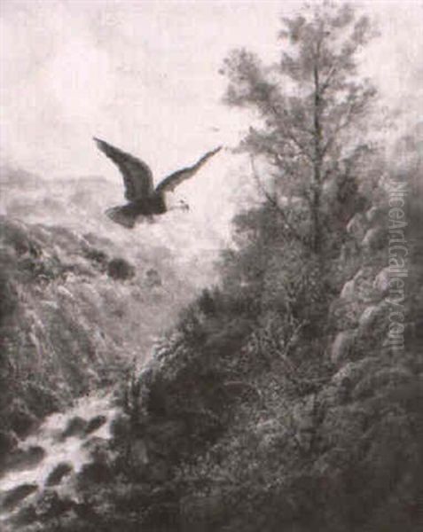 Eagle Soaring In A Mountain Landscape Oil Painting by Albert Bierstadt