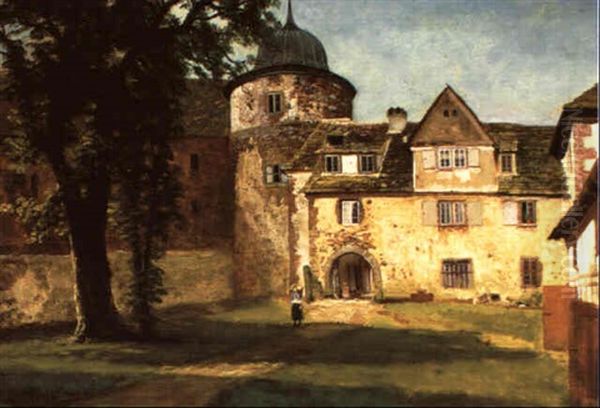 Courtyard Of A Manor House Oil Painting by Albert Bierstadt