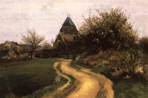 Village And Church Oil Painting by Albert Bierstadt