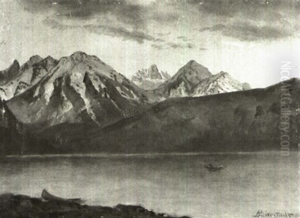 A Western Mountain Lake Oil Painting by Albert Bierstadt