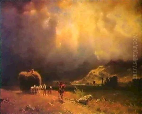 The Approaching Storm/white Mountain View With Hay Wagon Andfigures Oil Painting by Albert Bierstadt