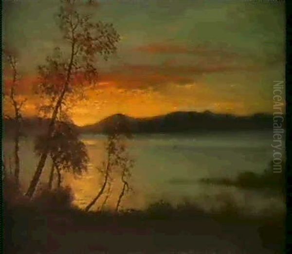 Sunset On The Lake Oil Painting by Albert Bierstadt