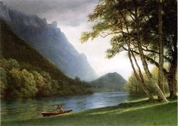 A Mountain Stream Oil Painting by Albert Bierstadt