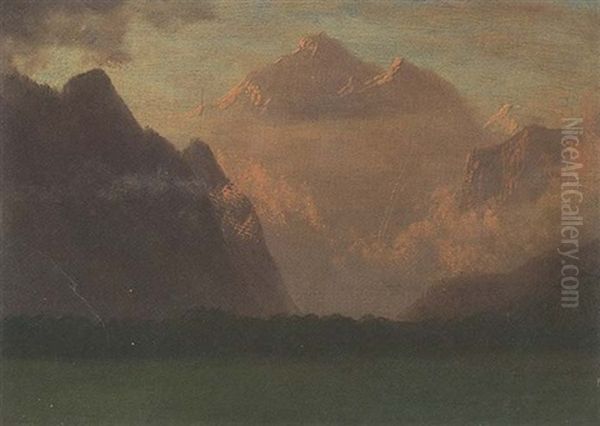 Mountain Sunset Oil Painting by Albert Bierstadt