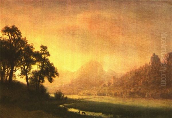 Western Landscape At Sunset Oil Painting by Albert Bierstadt