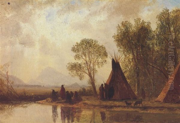 Shoshone Indians - Rocky Mountains Oil Painting by Albert Bierstadt