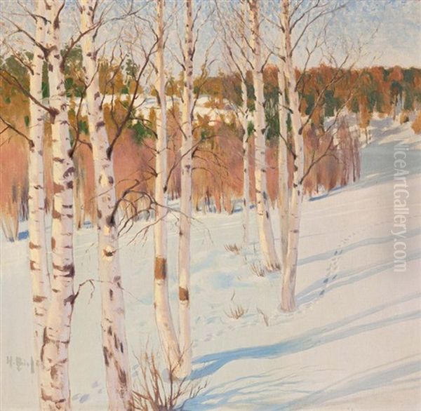 Winter Forest Oil Painting by Helmi Ahlman Biese