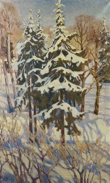 Birches In A Winter Landscape Oil Painting by Helmi Ahlman Biese