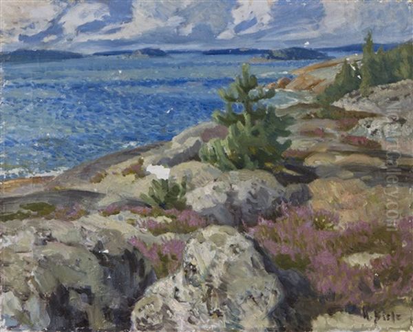 Rocky Shore Oil Painting by Helmi Ahlman Biese