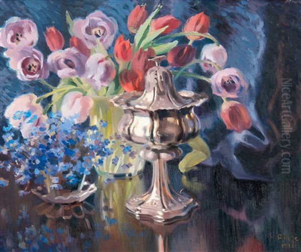 Still Life With Tulips Oil Painting by Helmi Ahlman Biese