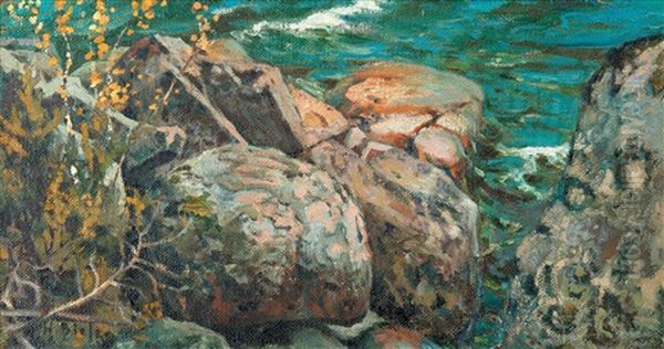 Cliffs By The Shore Oil Painting by Helmi Ahlman Biese