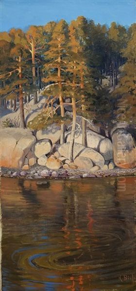 Shore In Evening Sun Oil Painting by Helmi Ahlman Biese