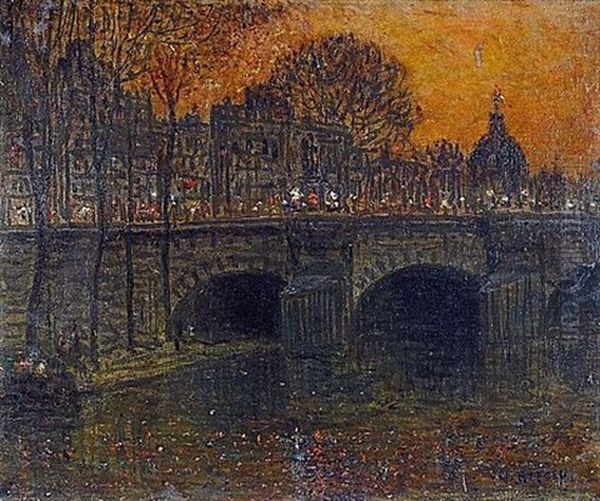 Vue De Paris La Nuit Oil Painting by Marie Gabriel Biessy