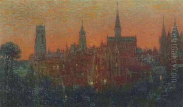 Ciel Rouge Sur Paris Oil Painting by Marie Gabriel Biessy