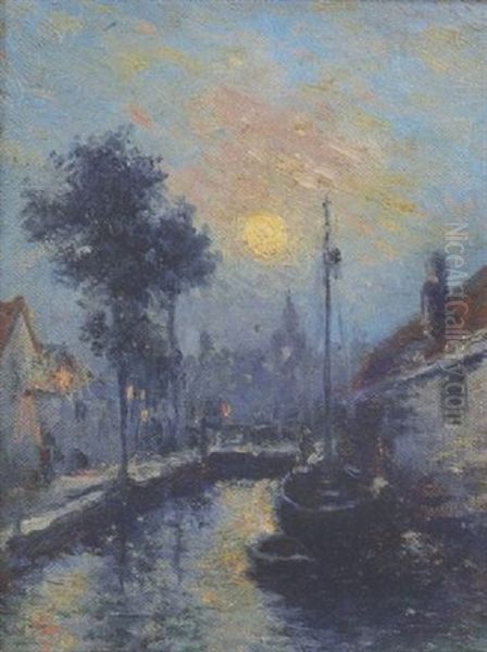 Bruges (clair De Lune) Oil Painting by Marie Gabriel Biessy