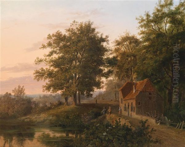 Romantische Waldlandschaft Im Abendrot Oil Painting by Anthony Biester